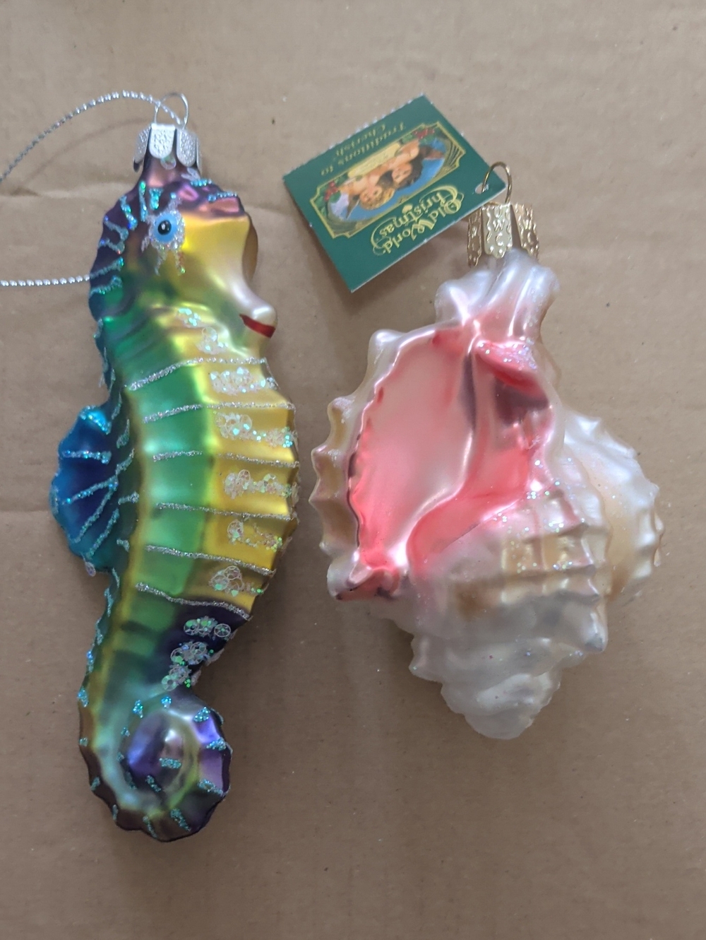 Seahorse and Conch Glass Ornaments - Multicolor